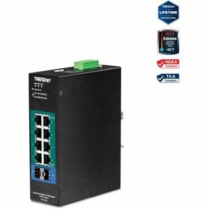 TRENDnet 10-Port Industrial Gigabit L2 Managed PoE+ DIN-Rail Switch, 8 x Gigabit PoE+ Ports, DIN-Rail Mount, 2 x SFP Slots