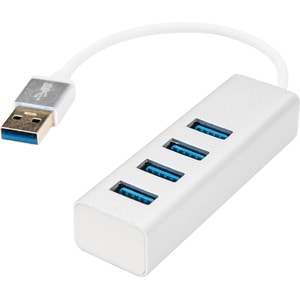 Rocstor Premium Portable 4 Port SuperSpeed Mini USB 3.0 Hub - Aluminum Silver - USB - External - 4 USB Ports Female - 4 US