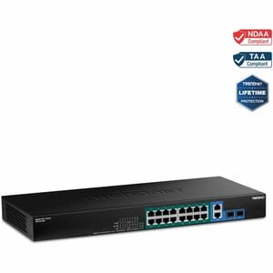 TRENDnet 18-Port Gigabit High Power Poe+ Switch; 16 X Gigabit Poe+ Ports; 2 X Shared Gigabit Ports; 36Gbps Switching Capac