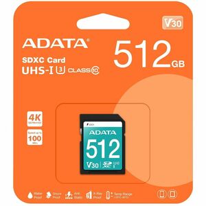 Adata Premier Pro 512 GB Class 10/UHS-I (U3) V30 SDXC - 100 MB/s Read - 80 MB/s Write - Lifetime Warranty