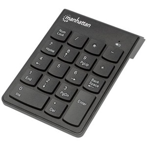 Numeric Keypad, Wireless (2.4GHz), USB-A Micro Receiver, 18 Full Size Keys, Black, Membrane Key Switches, Auto Power Manag