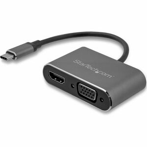 StarTech.com USB C to VGA and HDMI Adapter - Aluminum - USB-C Multiport Adapter - 6 in / 15.24 cm Built-In Cable - USB C m