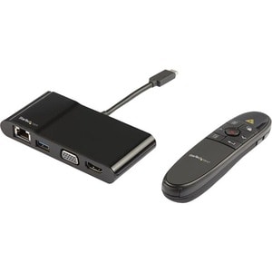 StarTech.com USB-C Multiport Adapter with Wireless Presentation Remote - Mac or Windows - VGA or 4K HDMI - With Gigabit Et