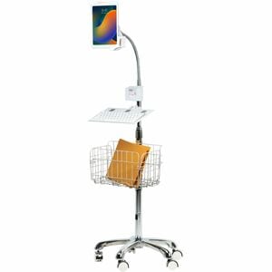 CTA Digital Heavy-Duty Gooseneck Floor Stand with VESA Plate and Storage Basket for 7-14 Inch Tablets - Up to 14" Screen S