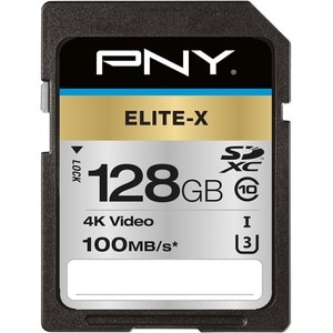Carte SDXC PNY Elite-X - 128 Go - Classe 10/UHS-I (U3) - 100 Mo/s en Lecture - 5 an(s) Garantie