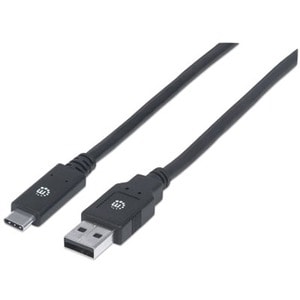 Manhattan Cable USB-C V3.1, C-A 2.0M Negro - 5Gbit/s - Apantallado - Níquel Contacto chapado - 30 AWG - Negro