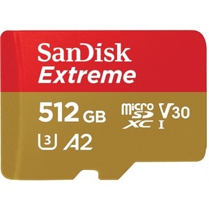 SanDisk Extreme 512 GB UHS-I microSD - 160 MB/s Read - 90 MB/s Write - Lifetime Warranty