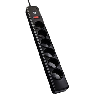 V7 Home/Office SA0612B-8E5 Surge Suppressor/Protector - Black - Schuko - 6 x Schuko Type F - 1050 J - 230 V AC - 1.8 m