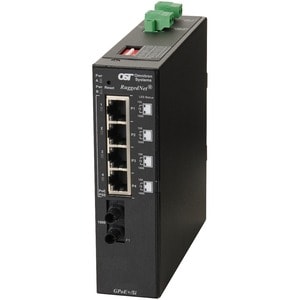 Omnitron Systems RuggedNet Unmanaged Industrial Gigabit PoE+, SM ST, RJ-45, Ethernet Fiber Switch - 4 x 10/100/1000BASE-T,