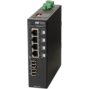 Omnitron Systems RuggedNet Unmanaged Industrial Gigabit PoE+, 2xSM LC, RJ-45, Ethernet Fiber Switch - 4 x 10/100/1000BASE-