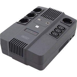 Digitus Line-interactive UPS - 600 VA/360 W - Tower/Wall Mountable - AVR - 8 Hour Recharge - 230 V AC Input - 3 x IEC 6032