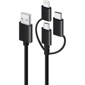 Alogic 3-in-1 Charge & Sync Combo Cable - Micro USB + Lightning + USB-C - Black - 1m - 1 m Lightning/Micro-USB/USB Data Tr