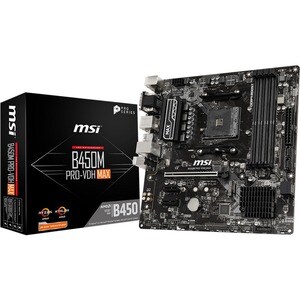 MSI B450M PRO-VDH MAX Desktop Motherboard - AMD B450 Chipset - Socket AM4 - Micro ATX - 64 GB DDR4 SDRAM Maximum RAM - DIM
