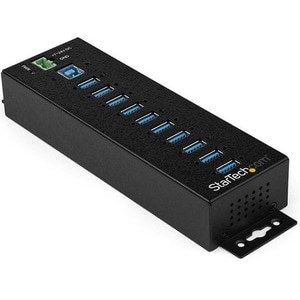 StarTech.com 10 Port USB Hub w/ Power Adapter - Metal Industrial USB 3.0 Data Hub - Din Rail, Wall & Desk Mount USB 3.2 Ge