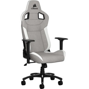 Corsair T3 RUSH Gaming Chair - Gray/White - For Gaming - Fabric, Nylon, Metal, Polyurethane Foam, Memory Foam - Gray, White