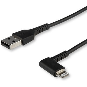 StarTech.com 2m USB A to Lightning Cable iPhone iPad Durable Right Angled 90 Degree Black Charger Cord w/Aramid Fiber Appl