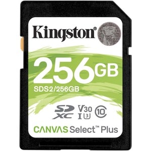 Kingston Canvas Select Plus SDS2 256 GB Class 10/UHS-I (U3) SDXC - 1 Pack - 100 MB/s Read - 85 MB/s Write - Lifetime Warranty