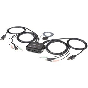 StarTech.com KVM Switchbox - 2 Port DisplayPort KVM Switch w/ built-in cables & USB Console - USB Powered control of 2 com