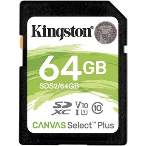 SDXC Kingston Canvas Select Plus SDS2 - 64GB - Class 10/UHS-I (U1) - 1 Paquete(s) - 100MB/s Leer