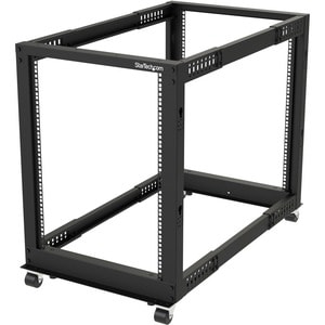 StarTech.com 4-Post 15U Mobile Open Frame Server Rack, 19" Network Rack with Casters, Rolling Rack for Computer/AV/Data/IT