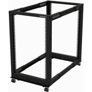 StarTech.com 4-Post 18U Mobile Open Frame Server Rack, 19" Network Rack with Casters, Rolling Rack for Computer/AV/Data/IT