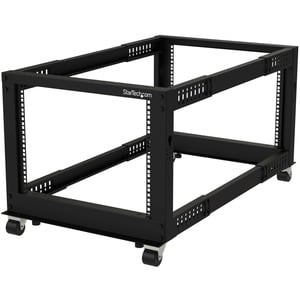 StarTech.com 4-Post 8U Mobile Open Frame Server Rack, 19in Network Rack with Casters, Small Rolling Rack for Computer/AV/D