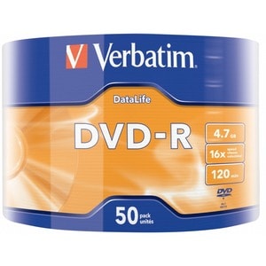 Verbatim DataLifePlus DVD Recordable Media - DVD-R - 16x - 4.70 GB - 50 - 120mm - 2 Hour Maximum Recording Time