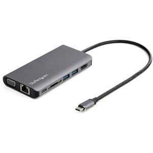 StarTech.com - Adattatore multiporta USB C - Mini dock da viaggio USB-C con HDMI 4K o VGA 1080p - Hub USB 3.0 3x, SD, GbE,