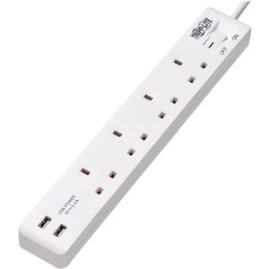 Tripp Lite by Eaton 4-Outlet Power Strip with USB-A Charging - BS1363A Outlets, 220-250V, 13A, 1.8 m Cord, BS1363A Plug, W