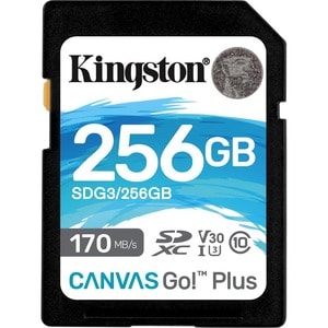 Kingston Canvas Go! Plus SDG3 256 GB Class 10/UHS-I (U3) SDXC - 1 - 170 MB/s Read - 90 MB/s Write