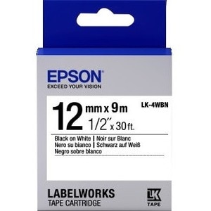 Epson LabelWorks LK-4WBN ID Label - 12 mm Width - Rectangle - Black on White