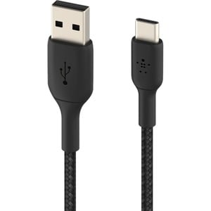 Belkin BoostCharge Braided USB-C to USB-A Cable (2 meter / 6.6 foot, Black) - 6.6 ft USB/USB-C Data Transfer Cable for Sma