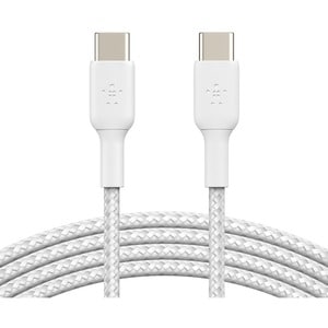 Belkin Braided USB-C to USB-C Cable (1m / 3.3ft, White) - 3.3 ft (1.01 m) USB-C Data Transfer Cable for Smartphone, Tablet