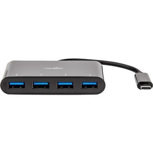 Rocstor Premium Portable 4 Port Hub - USB-C to 4x USB-A Slim Hub - USB 3.0 Hub - Bus Powered - Black - USB C to USB Type-A