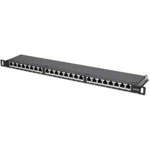 Patch Panel, Cat6a, FTP, 24-Port, 19", 0.5U, Shielded, 90° Top-Entry Punch Down Blocks, Black - 24 x RJ-45 - Desktop