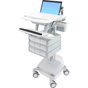 Ergotron StyleView Medical Cart - 9 Drawer - 9.07 kg Capacity - 4 Casters - Aluminium - White, Grey