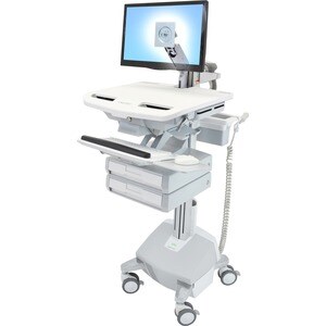 Ergotron StyleView Medical Cart - 2 Drawer - 15.88 kg Capacity - 4 Casters - Aluminium - White, Grey