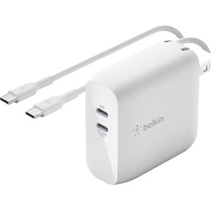 Belkin BoostCharge Dual USB-C GaN Wall Charger 68W and USB-C Cable Laptop Chromebook Charging - Power Adapter - 68 W - White