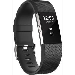 Fitbit Charge 2 Smart Band - Black Body Color - Elastomer, Stainless Steel Body Material - Accelerometer, Altimeter, Optic