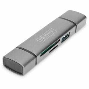 Digitus USB Hub/FlashCard Reader - USB 2.0 Type A, USB 2.0 Type C - 60 MB/s, 640 MB/s - Smartphone, Tablet, Notebook, Flas