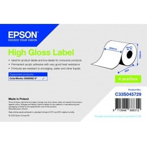 Epson ID Label - 203 mm Width - Permanent Adhesive - Rectangle - Inkjet - White - Acrylic - 4 / Box