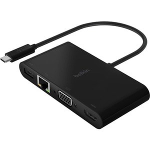 Belkin USB-C Multiport Adapter, USB-C to HDMI - USB A 3.0 - VGA, up to 100W Power Delivery, up 4k Resolution - for Noteboo