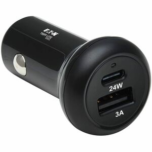 Eaton Tripp Lite Series Dual-Port USB Car Charger with 24W Charging - USB-C (24W) PD 3.0, USB-A (24W) QC 3.0, Black - 12 V