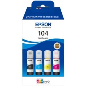 104, Ecotank Multipack 4-colori flacone di inchiostro Nero, Ciano, Magenta, Giallo, da 65 ml;104 EcoTank 4-colour Multipack