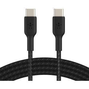 Belkin 60W USB-C to USB-C Cable - 480 Mbps - Nylon, Braided - M/M - 2m/6.6ft - Black - USB-C Data Transfer Cable - First E