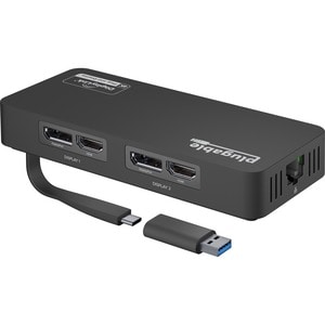 Plugable 4K DisplayPort and HDMI Dual Monitor Adapter with Ethernet for USB 3.0 and USB-C - Compatible with Windows and Mac