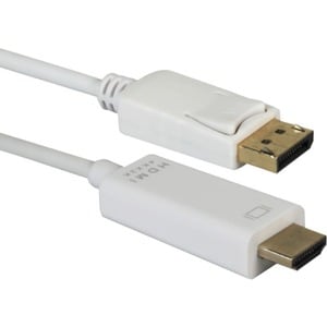 QVS 10ft DisplayPort to HDMI 4K Digital A/V White Cable - 10 ft DisplayPort/HDMI A/V Cable for Audio/Video Device, HDTV, P