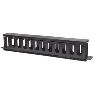 19" Cable Management Panel, 19" Rackmount Cable Manager, 1U, with Cover, Black - Cable Management Panel - 1U Rack Height x