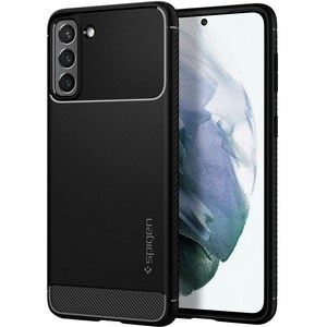 Spigen Rugged Armor Rugged Case for Samsung Galaxy S21 5G, Galaxy S21 Smartphone - Textured with Carbon Fiber - Matte Blac