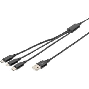 Digitus Ladekabel - 1 m - für iMac, iPhone, iPad, Smartphone, Tablet, Stromspeicher - USB Typ-A / Lightning, Micro-USB, US